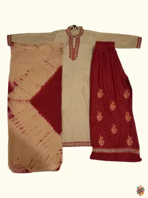 Beige & Maroon Embroidered Kurti Palazzo Set with Dupatta - Image 5