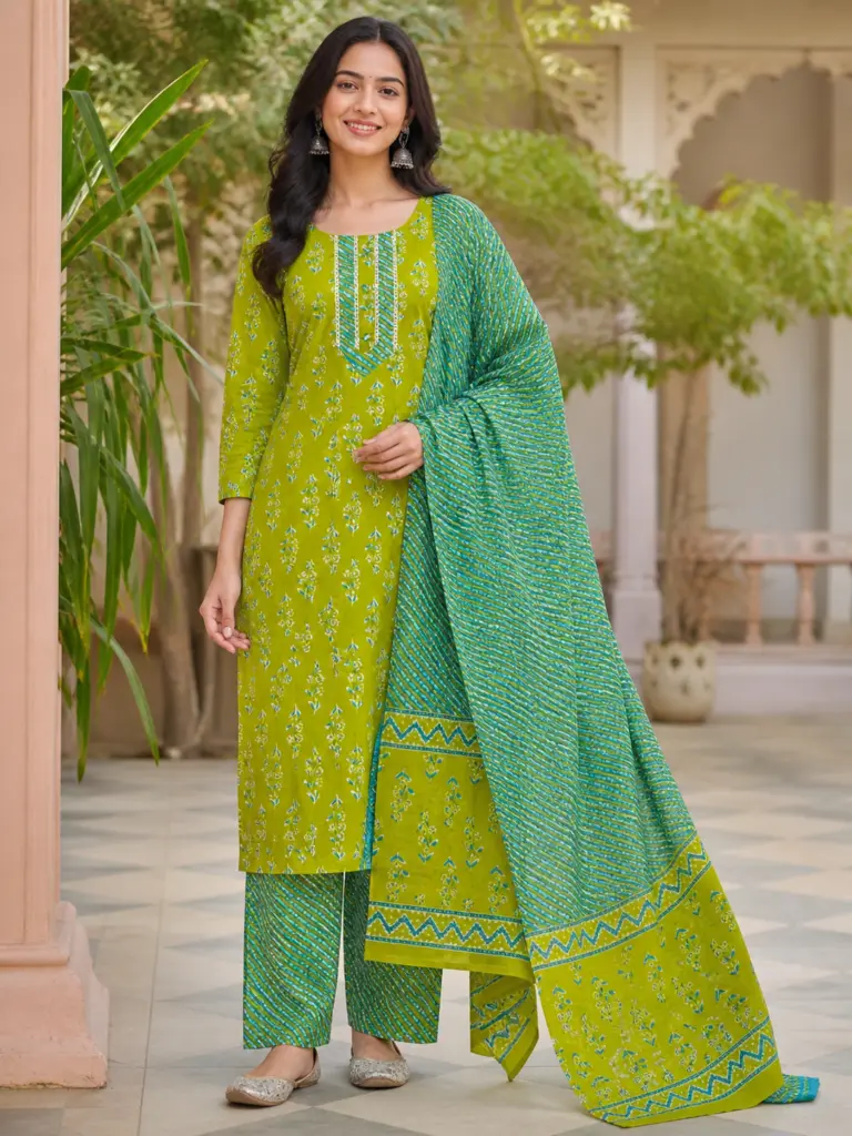 Graceful Cotton Kurti Pant Set with Floral Print