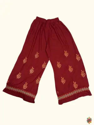 Beige & Maroon Embroidered Kurti Palazzo Set with Dupatta - Image 7