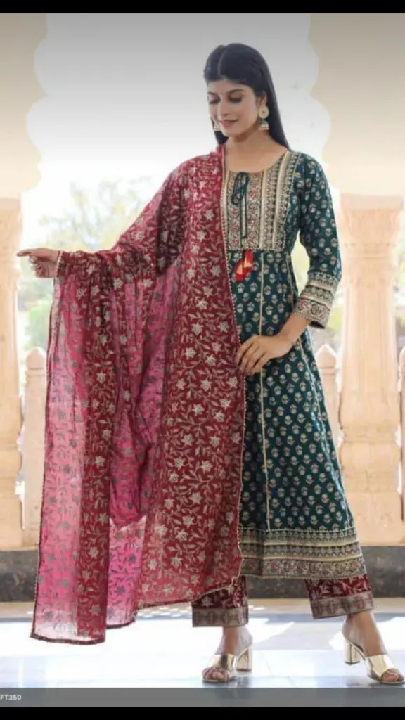 Ethnic Premium Anarkali Kurti with Pants and Dupatta