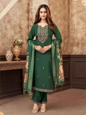 Embroidered Premium Vertican Silk Kurta with Pants and Heavy Chanderi Jacquard Dupatta - Image 3