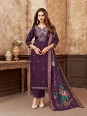 Embroidered Premium Vertican Silk Kurta with Pants and Heavy Chanderi Jacquard Dupatta - Image 6