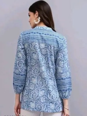 Designer Blue or Light Red or Pink Cotton Rayon Kurti - Image 3