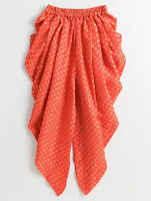 Girls Emerald Woven Top with lining and Orange Dhoti Set - Image 4