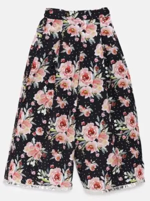 Girls Dress Ethnic Black & Pink Floral Printed Top with Palazzos - Image 3