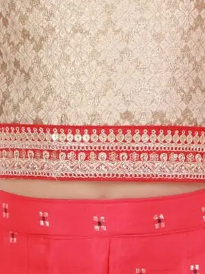 Frill Detail Brocade Top with woven design Palazzo Gold and Coral - Image 4