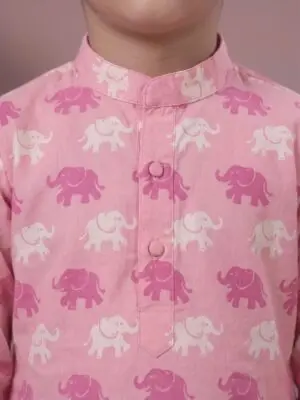 Boys Elephant Print Cotton Kurta Pajama Set - Image 3