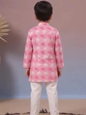 Boys Elephant Print Cotton Kurta Pajama Set - Image 4
