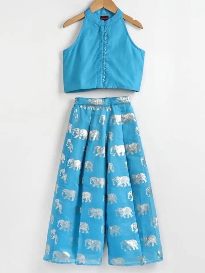 Ethnic Girls Top with Elephant Print Palazzo Pants