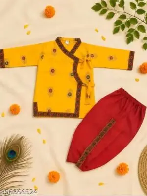 Kids Angrakha Style Krishna Dhoti Kurta - Image 3