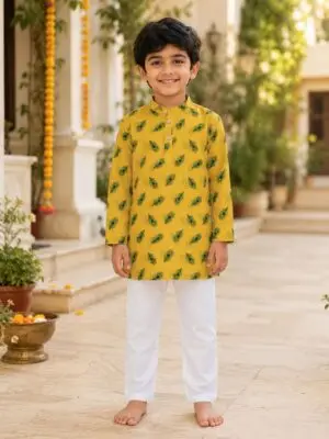 Mayur Mustard Boys Kurta Pyjama Set - Image 4