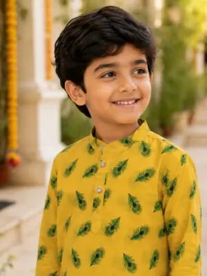 Mayur Mustard Boys Kurta Pyjama Set - Image 3