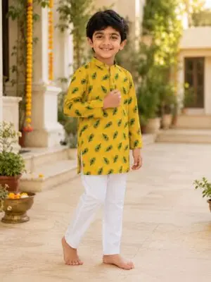 Mayur Mustard Boys Kurta Pyjama Set - Image 2