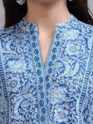 Designer Blue or Light Red or Pink Cotton Rayon Kurti - Image 2