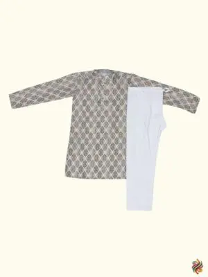 Boys Ivory Grey Kurta Pyjama Set - Image 5