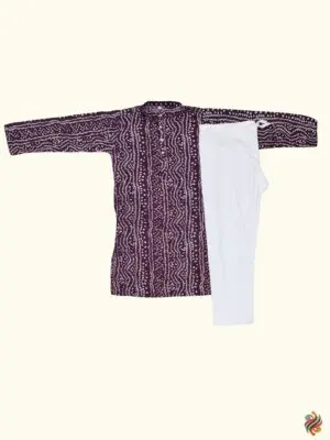 Teal and Plum color Bandhani Boys Kurta Pyjama Set - Image 4