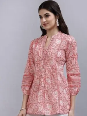 Designer Blue or Light Red or Pink Cotton Rayon Kurti - Image 4