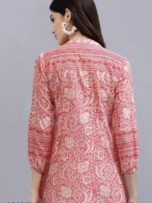 Designer Blue or Light Red or Pink Cotton Rayon Kurti - Image 6