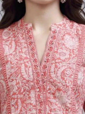 Designer Blue or Light Red or Pink Cotton Rayon Kurti - Image 5