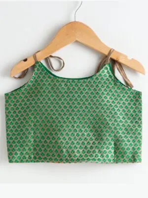 Girls Emerald Woven Top with lining and Orange Dhoti Set - Image 3