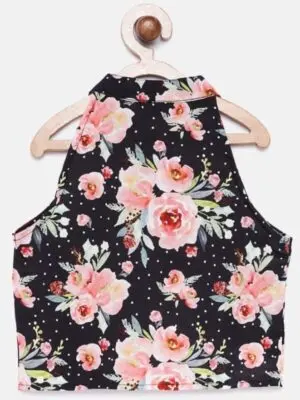 Girls Dress Ethnic Black & Pink Floral Printed Top with Palazzos - Image 5