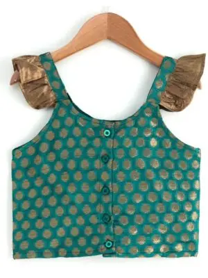 Girls Butta-Embroidered Brocade Top with Lining and Designer Dhoti Set - Image 3