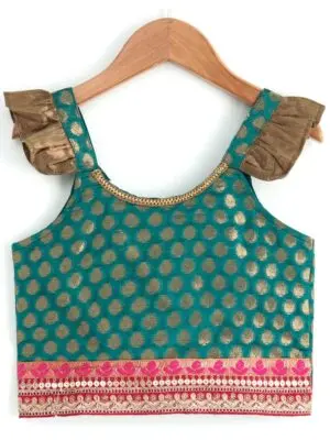 Girls Butta-Embroidered Brocade Top with Lining and Designer Dhoti Set - Image 2