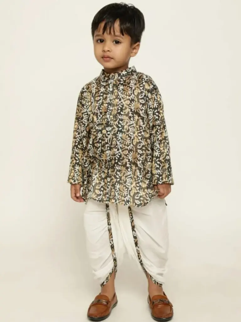 Boys Cotton Dhoti with Printed Black Kurta