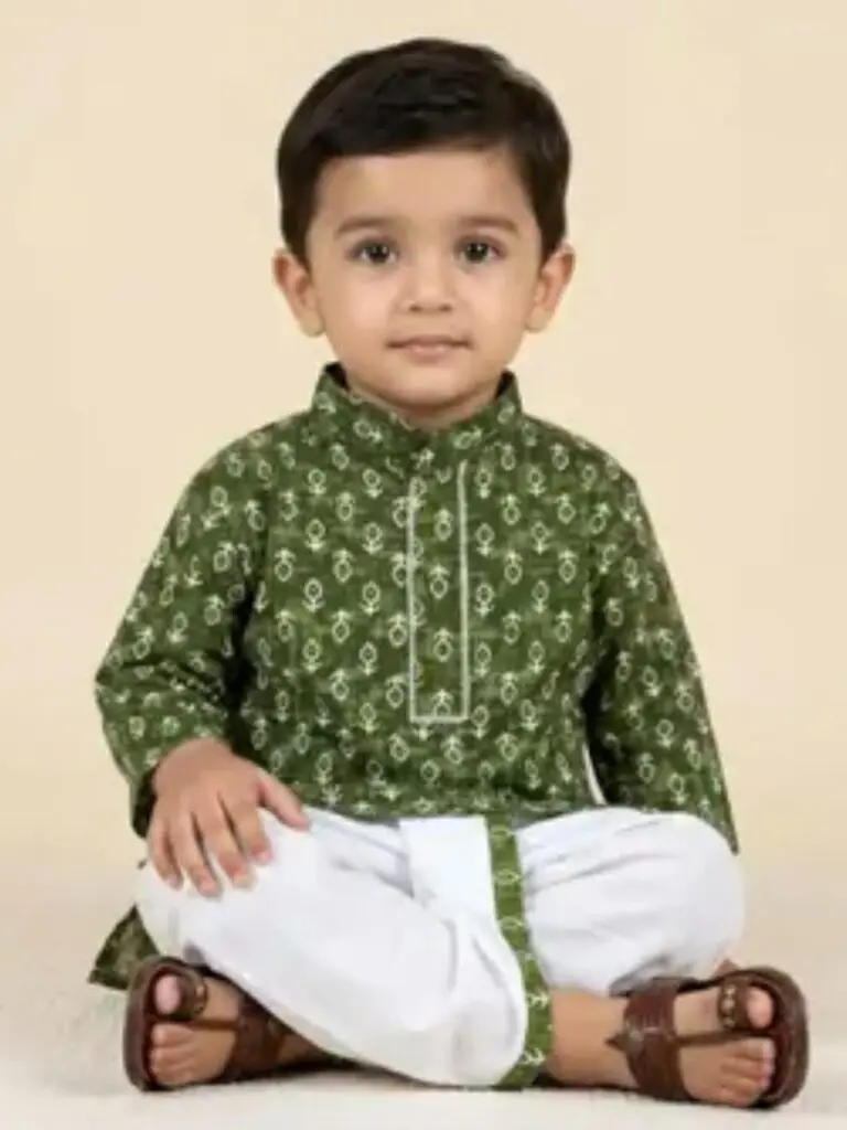 Boys Janmashtami Cotton Krishna Printed Dhoti Kurta