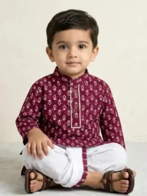 Boys Janmashtami Cotton Krishna Printed Dhoti Kurta - Image 4