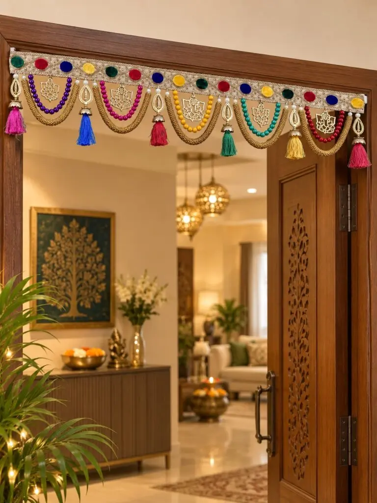 Gold Hanging Ganesh Beaded Toran with Multicolour Tassels